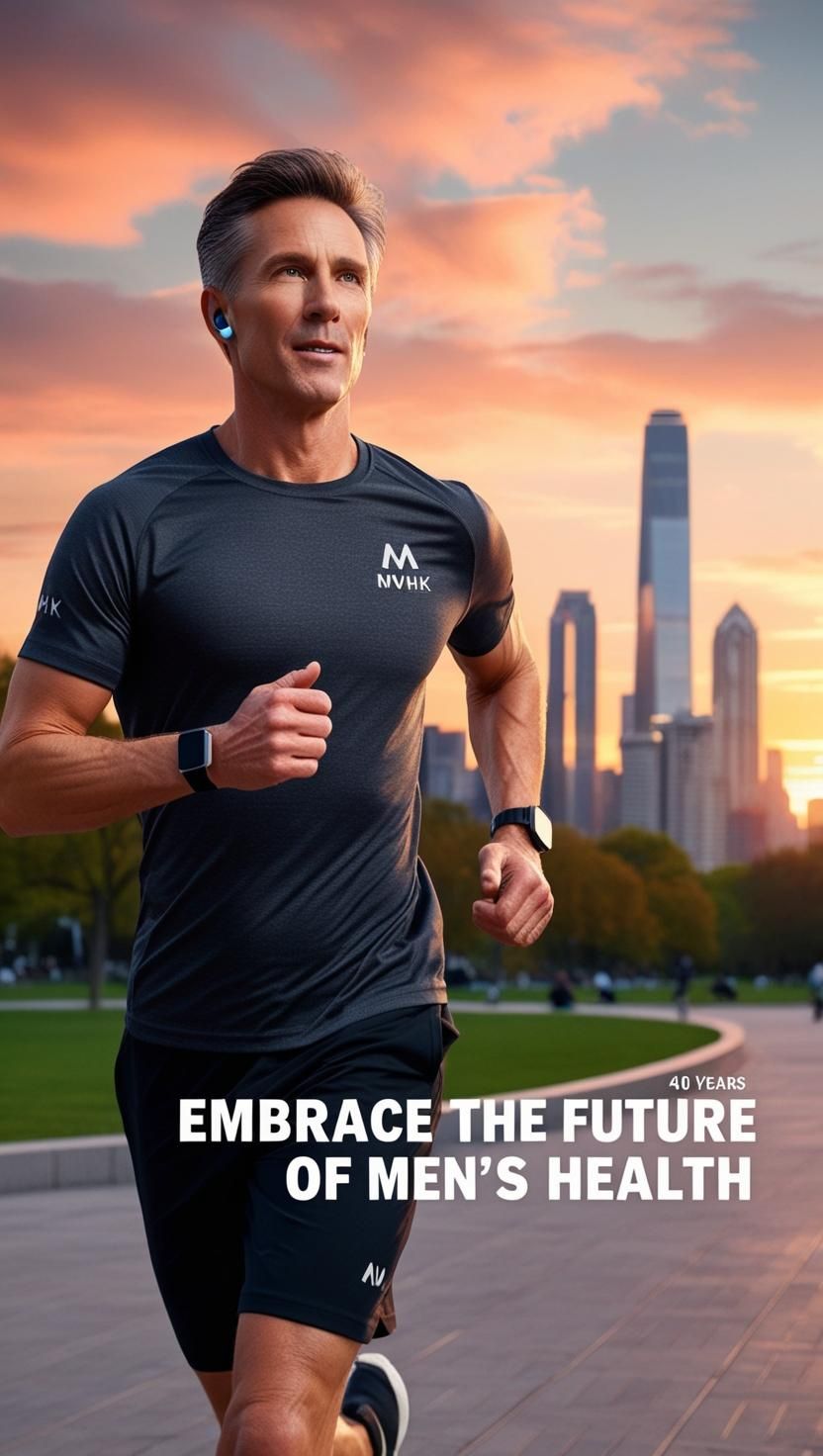 Smart wearable tracking heart rate for real-time health monitoring." "Genetic testing for precision medicine in men's health." "AI-driven health insights for proactive wellness."