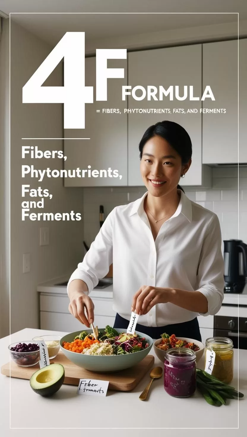 4F lunchbox meal prep with fiber, fats, phenols, and ferments” “Healthy fats and fermented food examples for microbiome