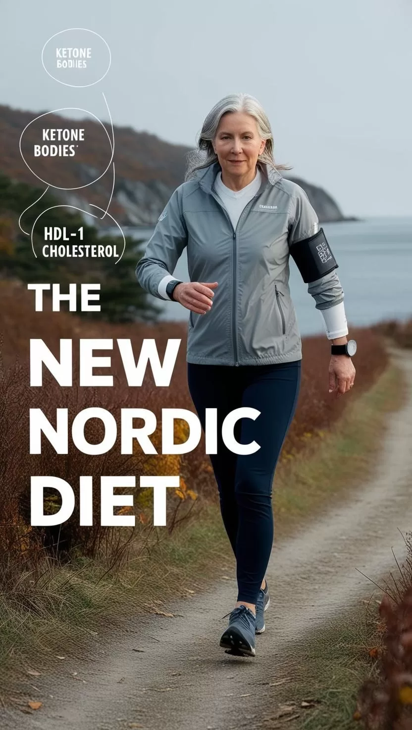 Woman walking Nordic trail New Nordic Diet benefits blood pressure