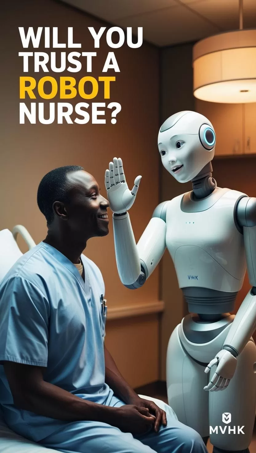 Robot nurse comforting a patient healthcare emotional intelligence 2027