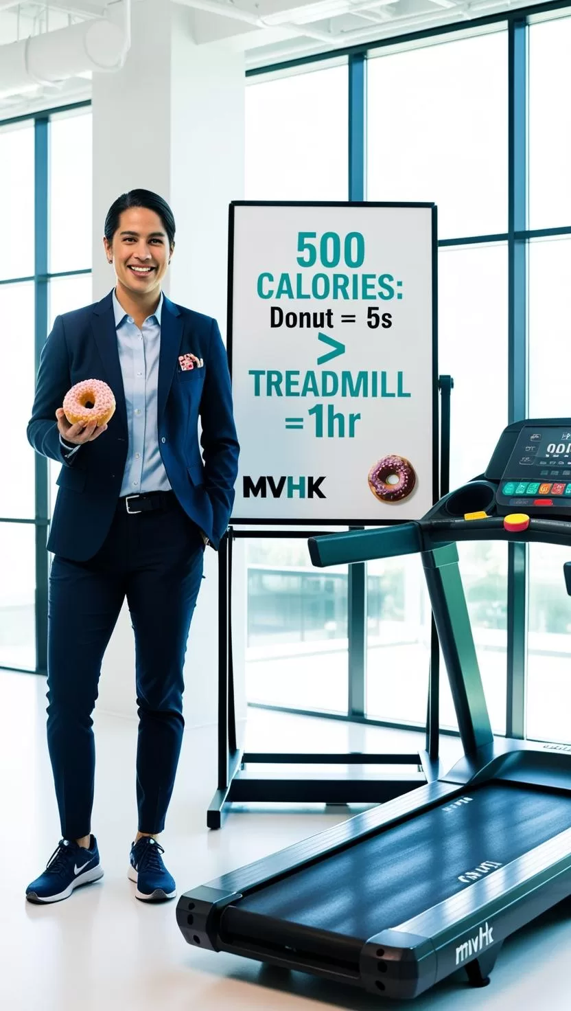 Business professional comparing donut and apple for calorie control