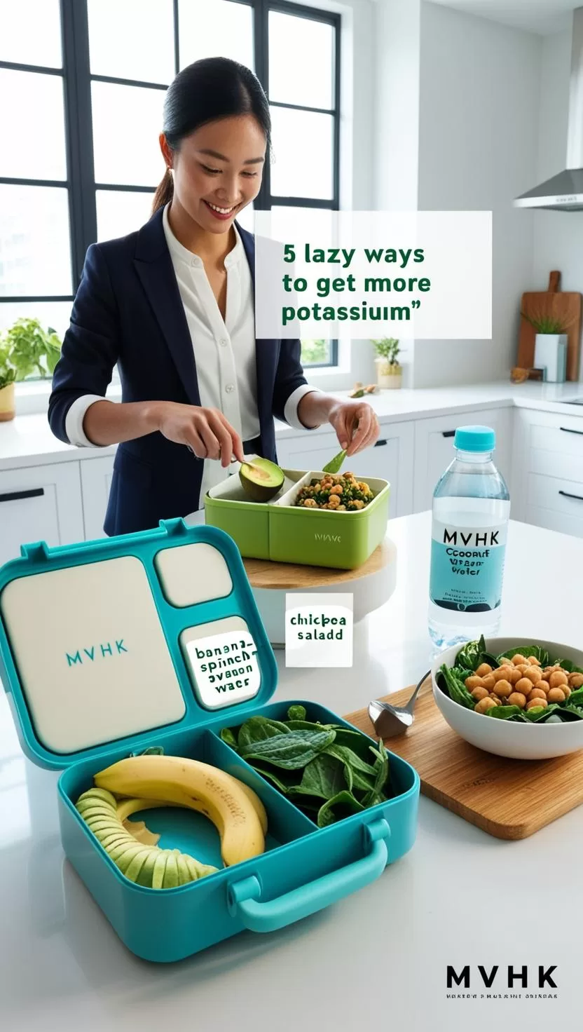 Young professional prepping high-potassium lunch in kitchen (potassium hacks)