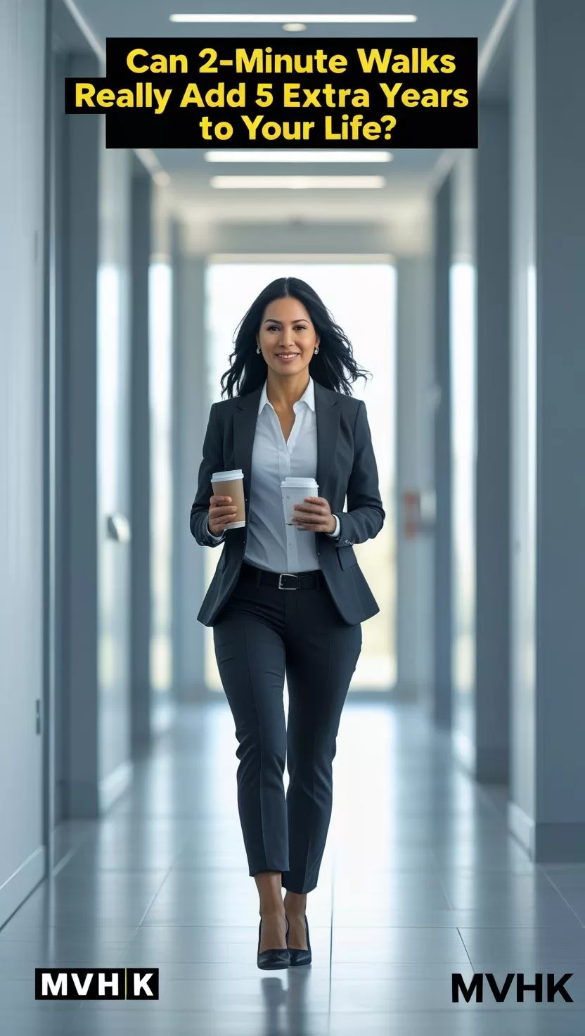 Busy woman walking at work for micro-movement longevity