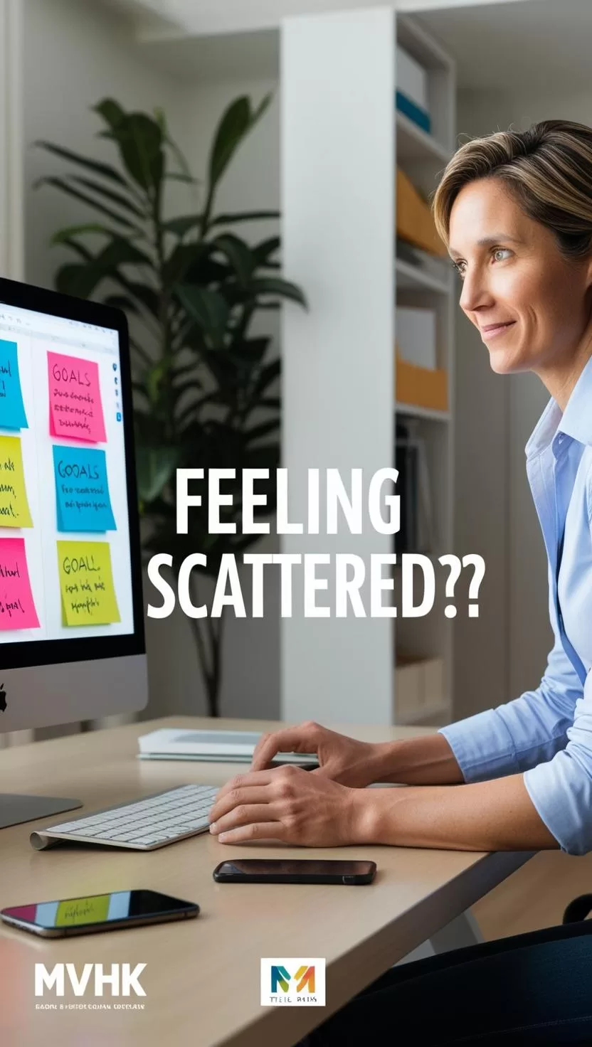 Professional using SMART goals on post-its at home office