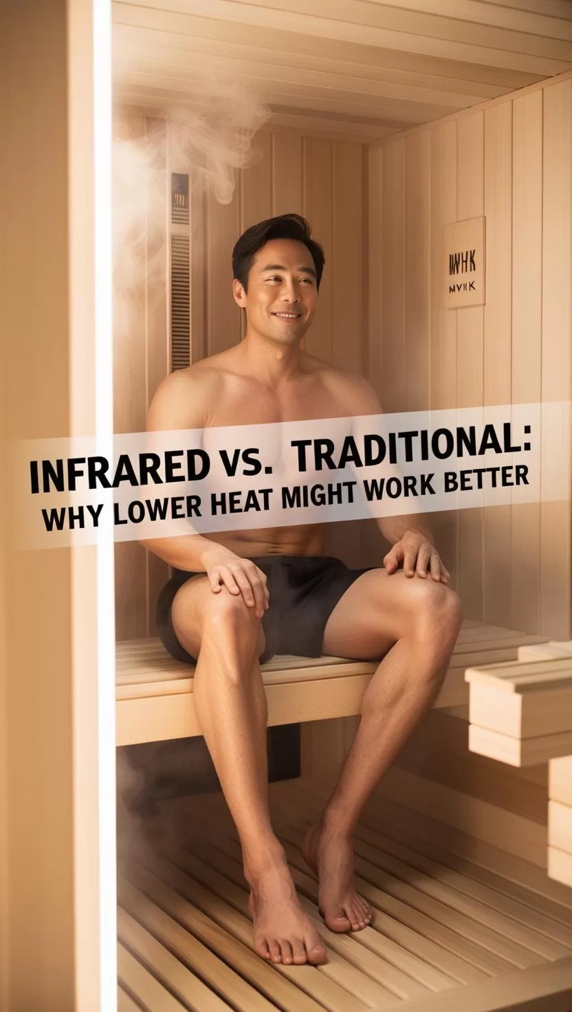 Infrared sauna in modern apartment with man relaxing (Infrared vs Traditional Sauna)