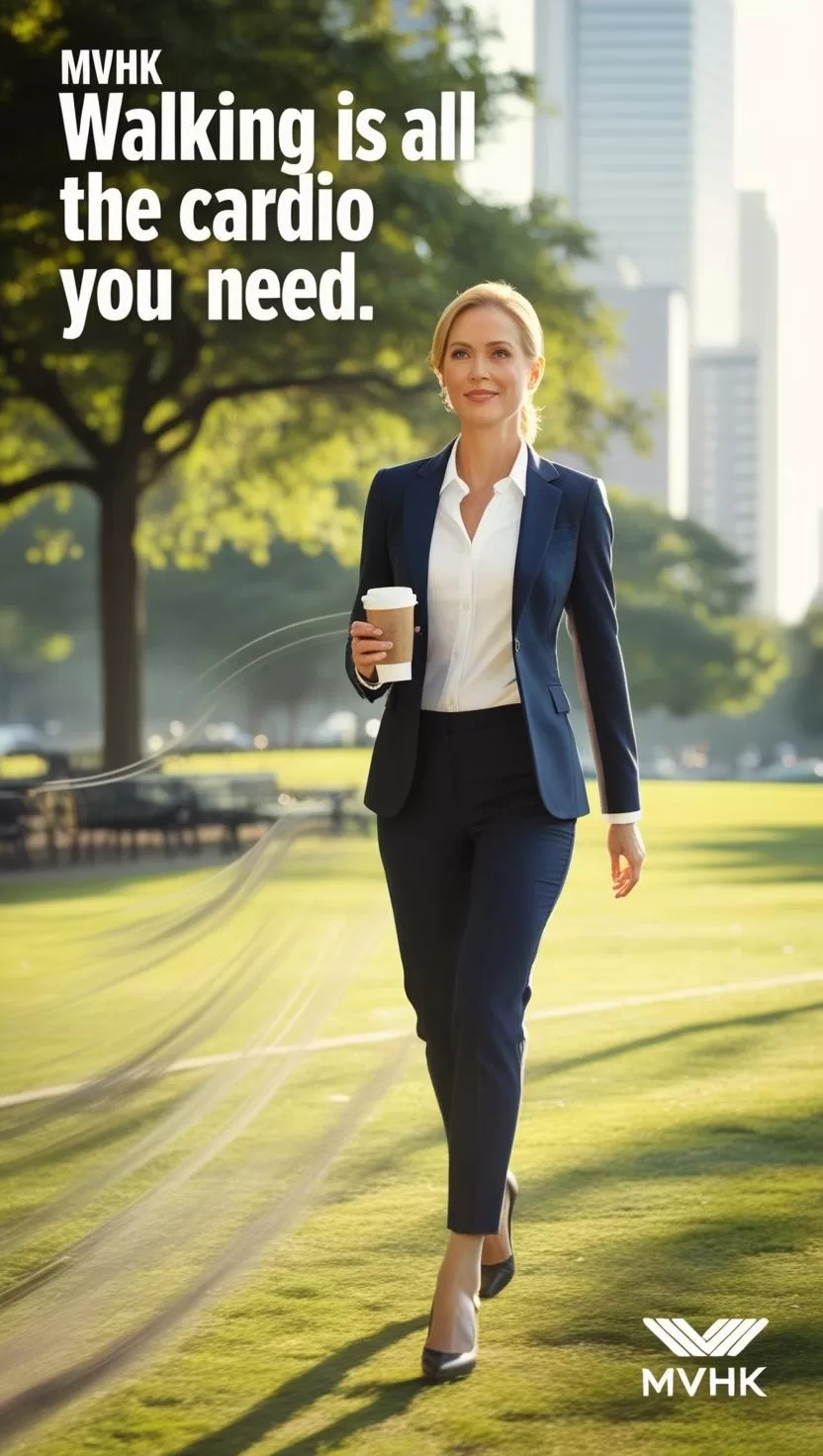 Professional woman walking in city park – walking for heart health