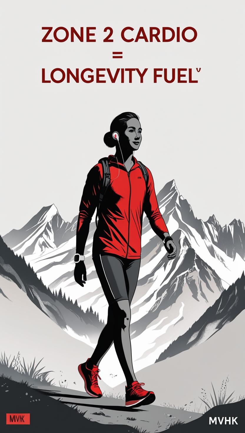 Person walking outdoors with smartwatch showing Zone 2 heart rate, symbolizing longevity through fat metabolism