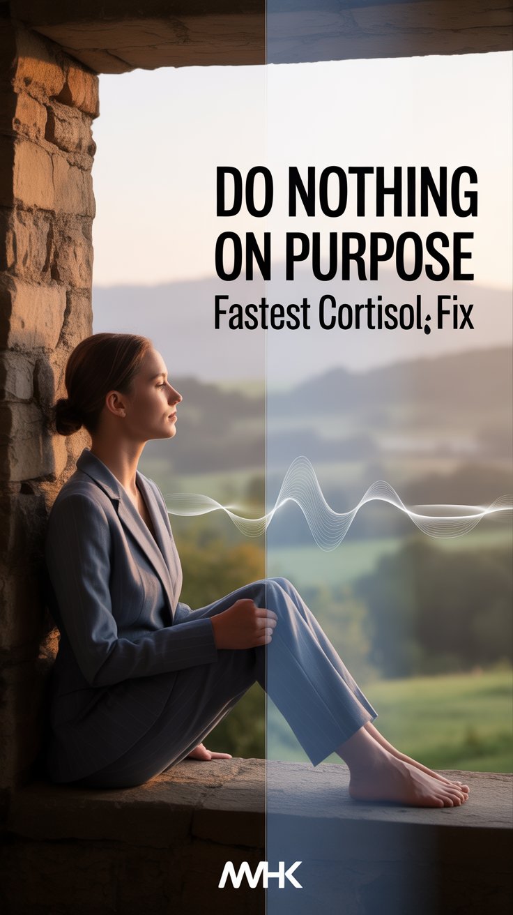 Woman sitting still by window practicing NSDR to reduce cortisol