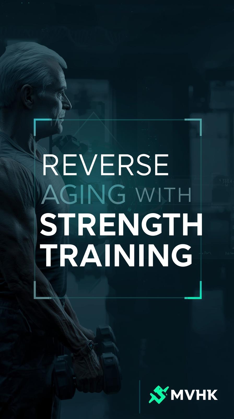 Older adult lifting weights with wearable tech, reversing biological age through strength training