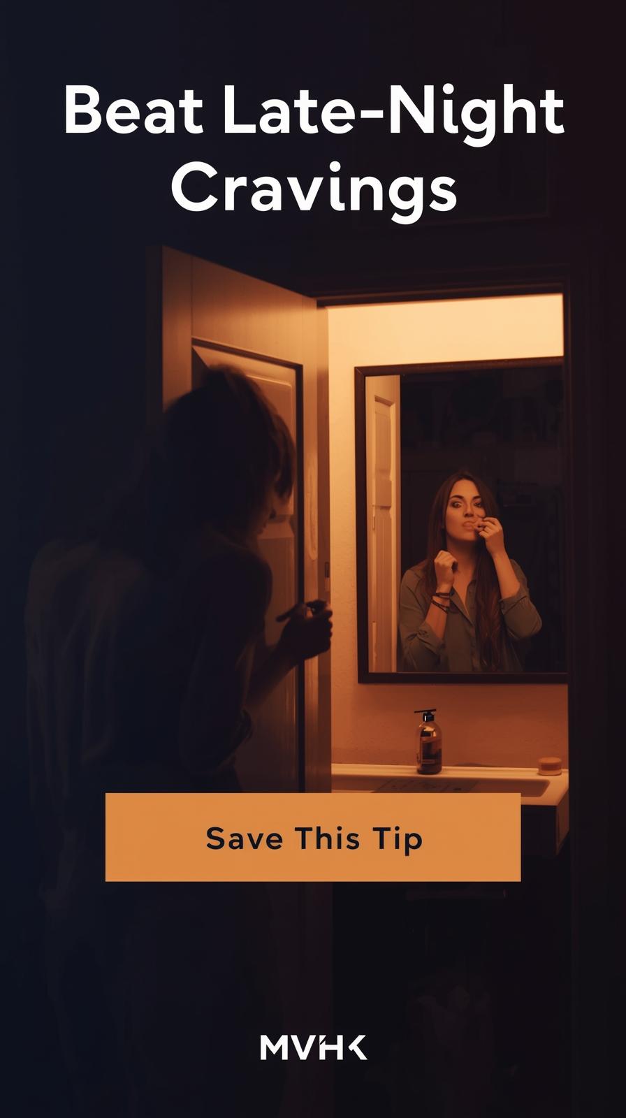 Woman brushing teeth to stop late-night cravings