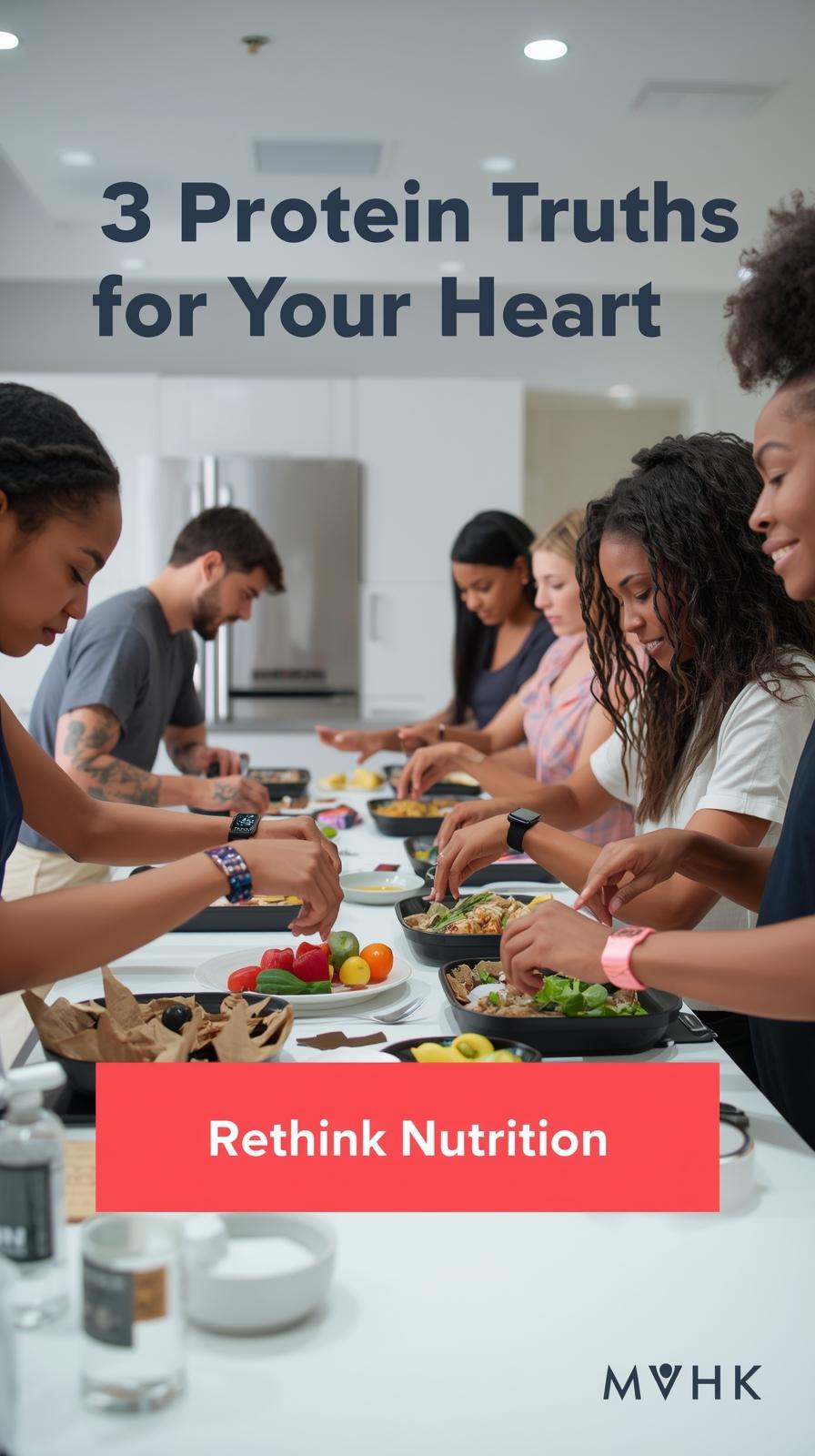 Woman prepping protein-rich meals with wearable tech visible; highlights modern approach to heart health and nutrition.