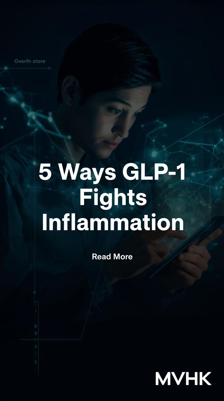 A working parent checks wearable health data with overlay showing how GLP-1 drugs reduce inflammation beyond weight loss.