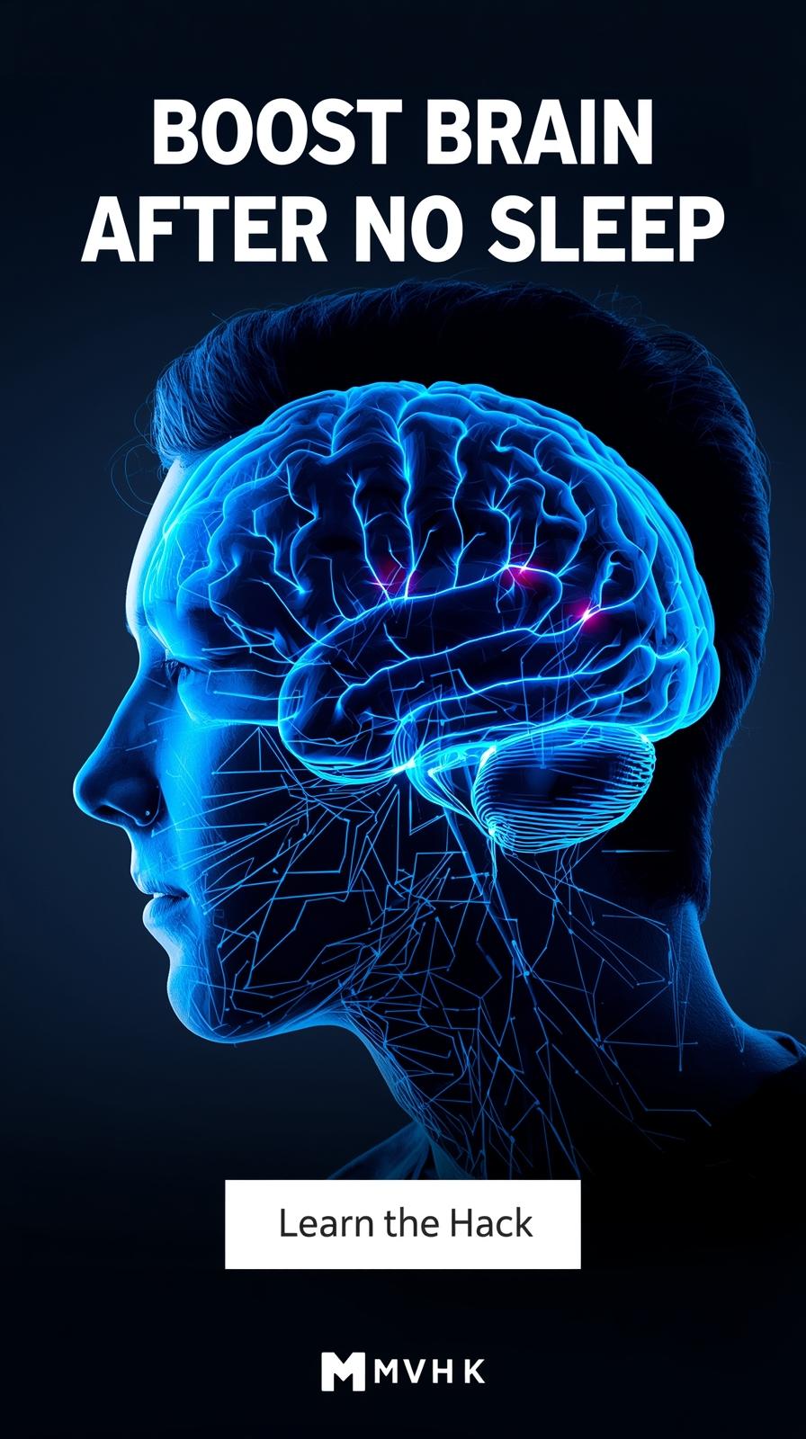 Side profile with neuroimaging overlay showing how creatine restores brain energy after sleep deprivation