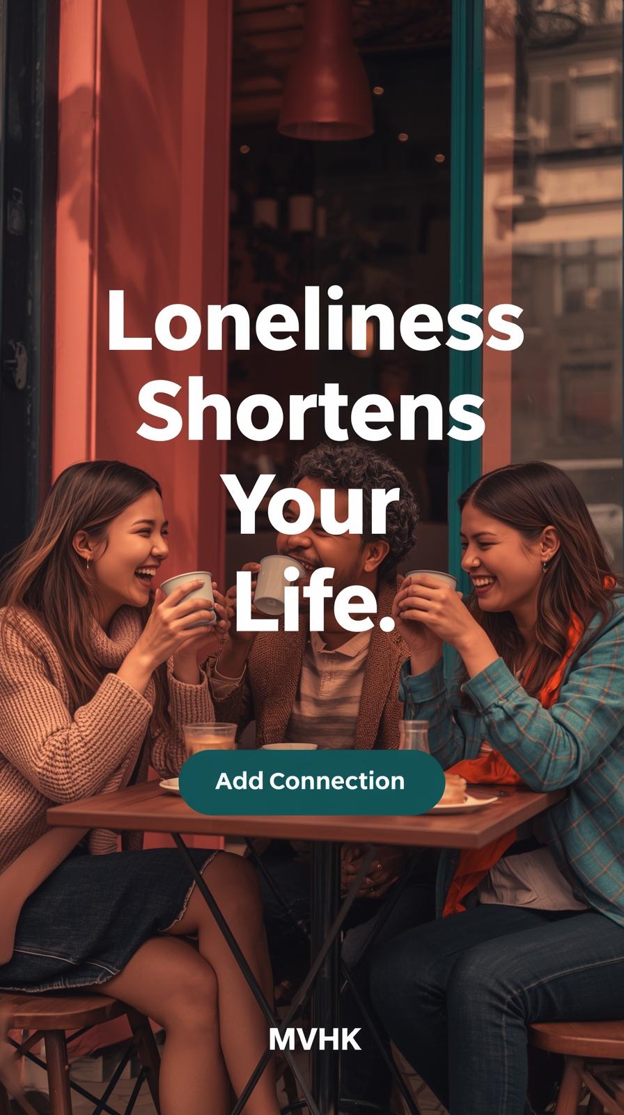 Three adults laughing at a café — social fitness for longevity