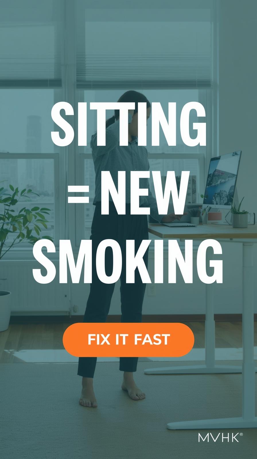 Remote worker stretching at standing desk – sitting new smoking biohack