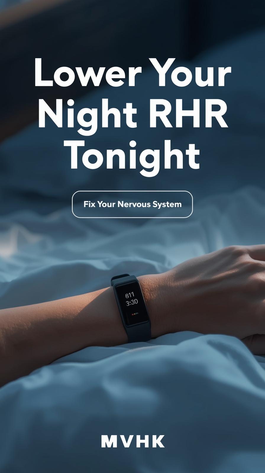 Wearable fitness tracker showing low resting heart rate in dim bedroom setting