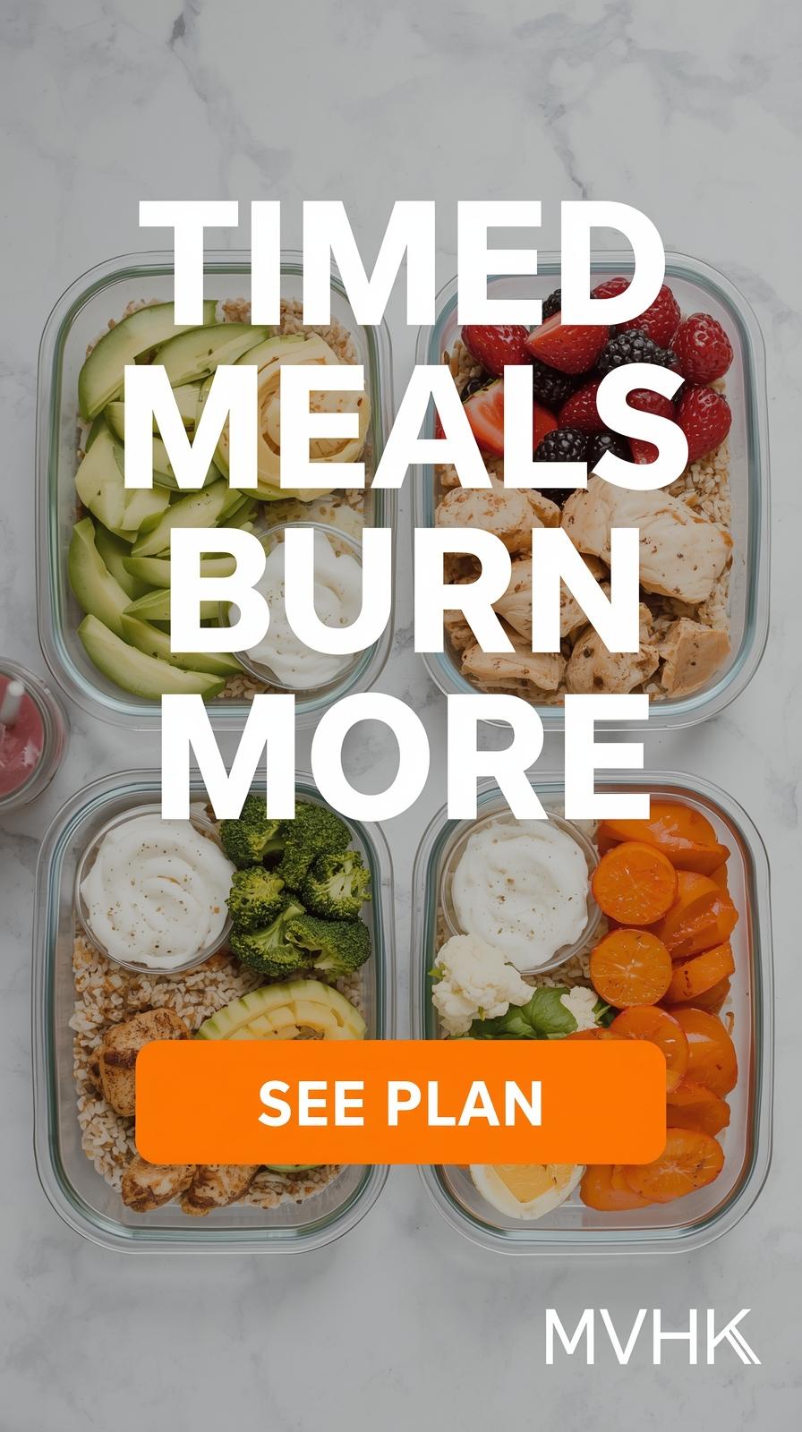 Structured fat loss meal timing plan with balanced breakfast, snacks, lunch and dinner for metabolic optimization