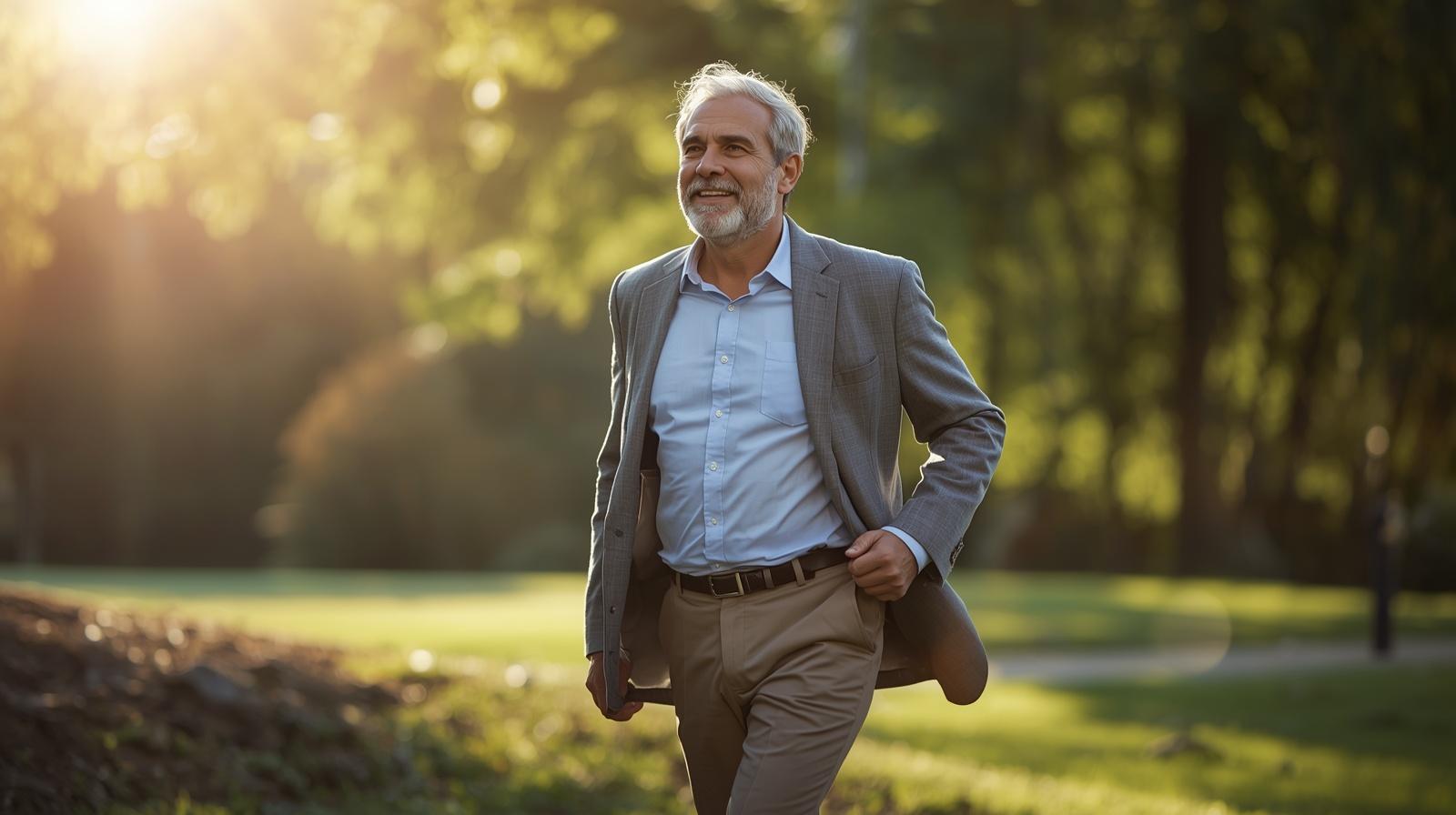 middle-aged person walking fast outdoors longevity