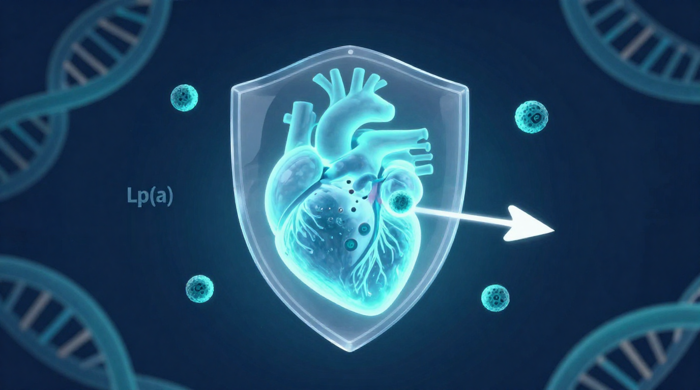 Lp(a) particles being reduced by a targeted molecular arrow (representing pelacarsen)
