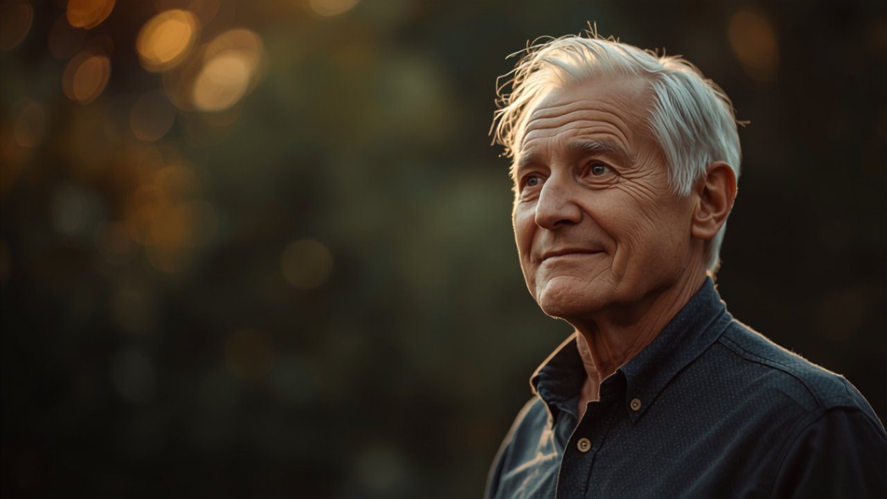 Healthy older man outdoors representing somatic mutations and human lifespan research